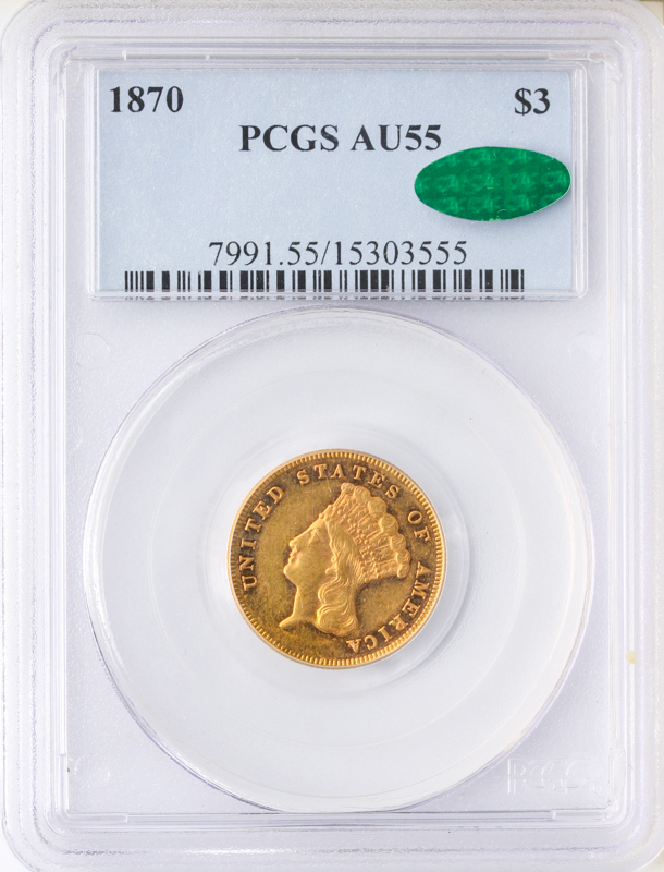 1870 $3 Gold PCGS AU55
