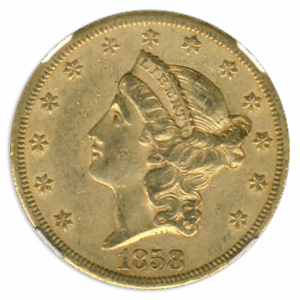 1858-S $20 Liberty NGC AU50 CAC