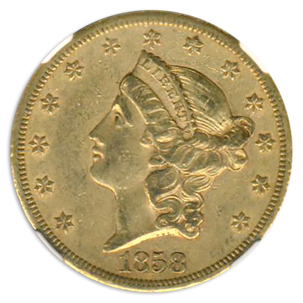 1858-S $20 Liberty NGC AU50 CAC 1858-S $20 Liberty NGC AU50 CAC