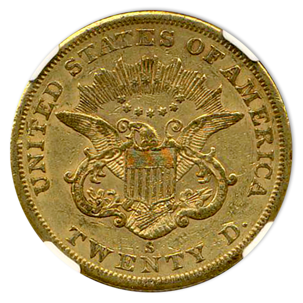 1858-S $20 Liberty NGC AU50 CAC 1858-S $20 Liberty NGC AU50 CAC