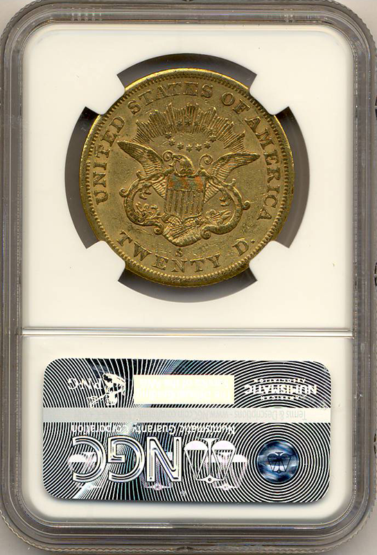 1858-S $20 Liberty NGC AU50 CAC 1858-S $20 Liberty NGC AU50 CAC