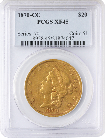 1870-CC $20 Liberty PCGS XF45