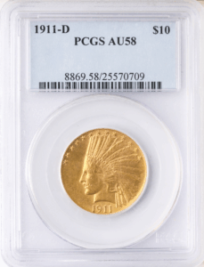 1911 $10 Indian AU58