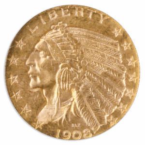 $5 INDIAN 1908-D NGC