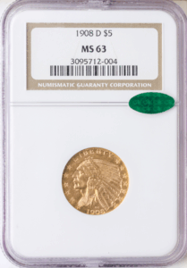 1908-D $5 Indian NGC MS63