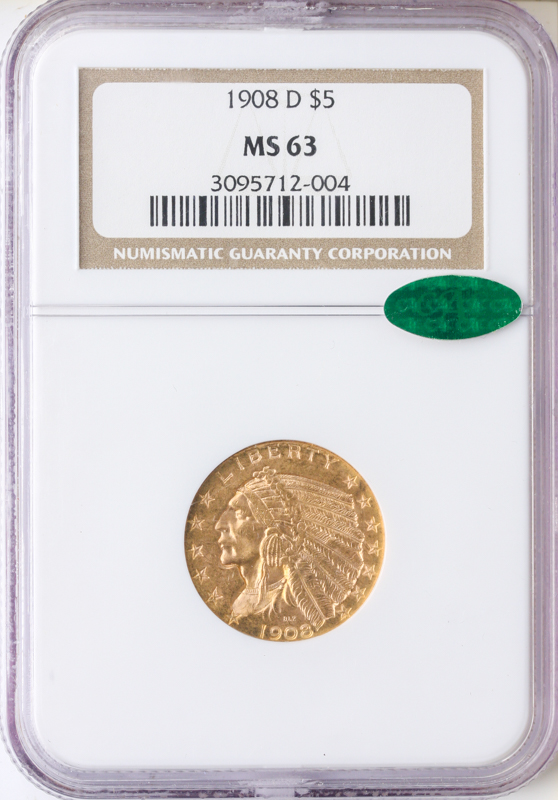 1908-D $5 Indian NGC MS63 1908-D $5 Indian NGC MS63