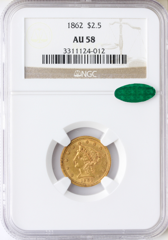 1862 $2.50 Liberty NGC AU58 CAC