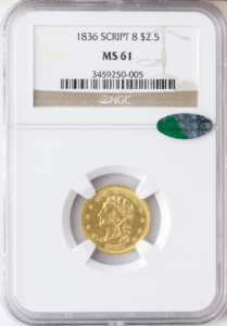 1836 $2 1/2 Liberty Script 8 NGC MS61