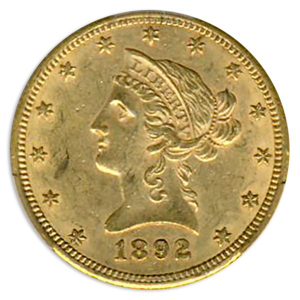 1892-CC $10 Liberty CACG AU58 1892-CC $10 Liberty CACG AU58