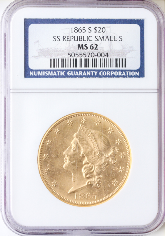 1865-S $20 Liberty SS REPUBLIC NGC MS62 1865-S $20 Liberty SS REPUBLIC NGC MS62