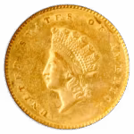 1855-O $1 Gold NGC AU58