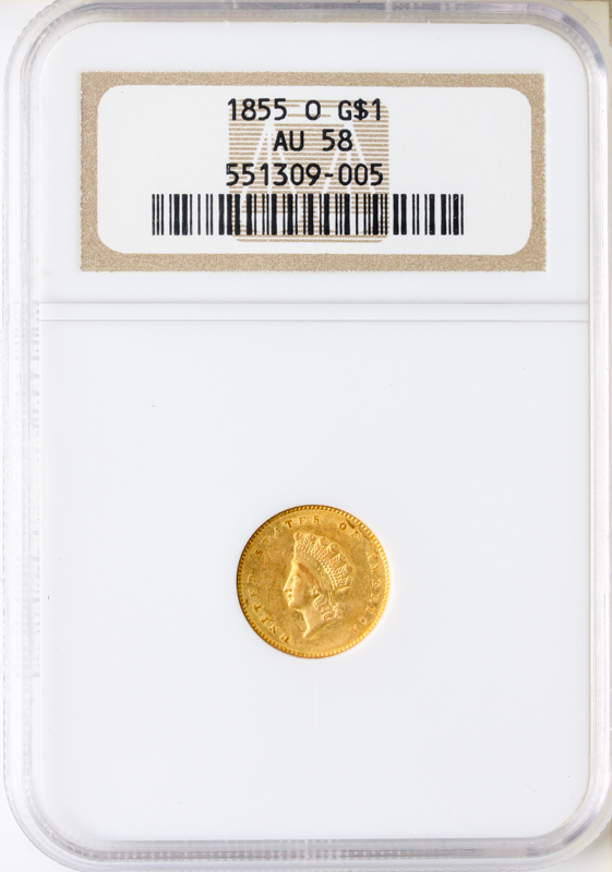 1855-O $1 Gold NGC AU58 1855-O $1 Gold NGC AU58