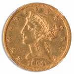 1864 $5 Liberty NGC AU55