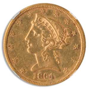 1864 $5 Liberty NGC AU55