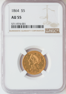 1864 $5 Liberty NGC AU55