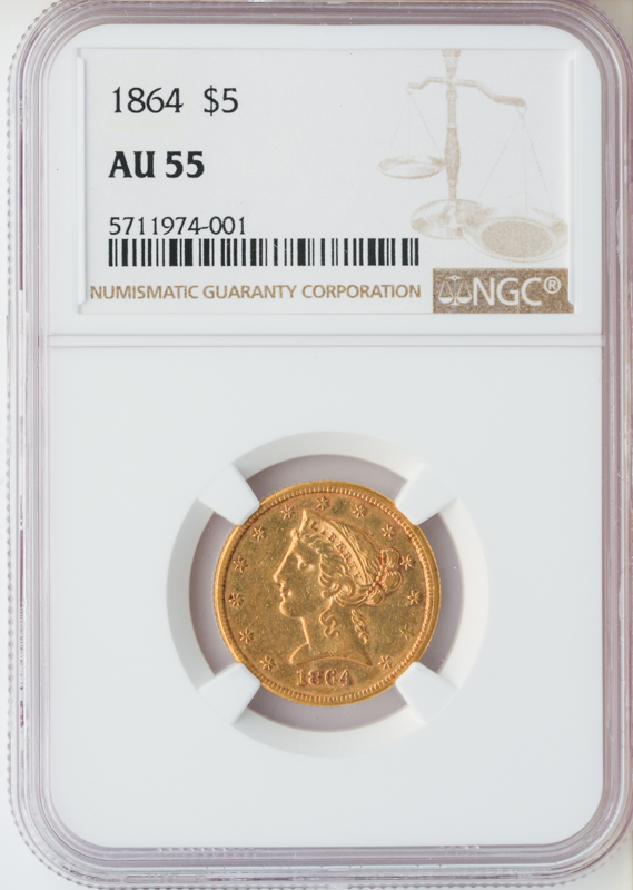 1864 $5 Liberty NGC AU55 1864 $5 Liberty NGC AU55
