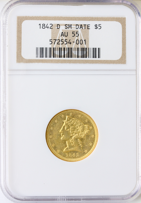 1842-D $5 Liberty NGC AU55 1842-D $5 Liberty NGC AU55