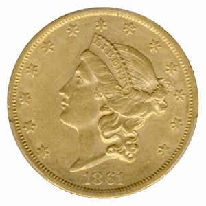 1861-S $20 Liberty Paquet PCGS AU55