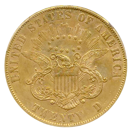 1861-S $20 Liberty Paquet PCGS AU55