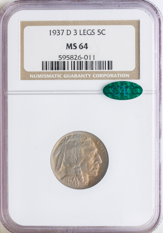 1937-D Buffalo Nickel 3 Legs NGC MS64 CAC 1937-D Buffalo Nickel 3 Legs NGC MS64 CAC