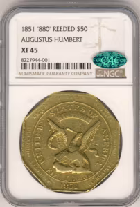 1851 $50 Humbert 880 Reeded Edge NGC XF45 CAC