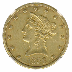 1858-O $10 Liberty NGC AU55 CAC