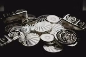 Silver bars and coins