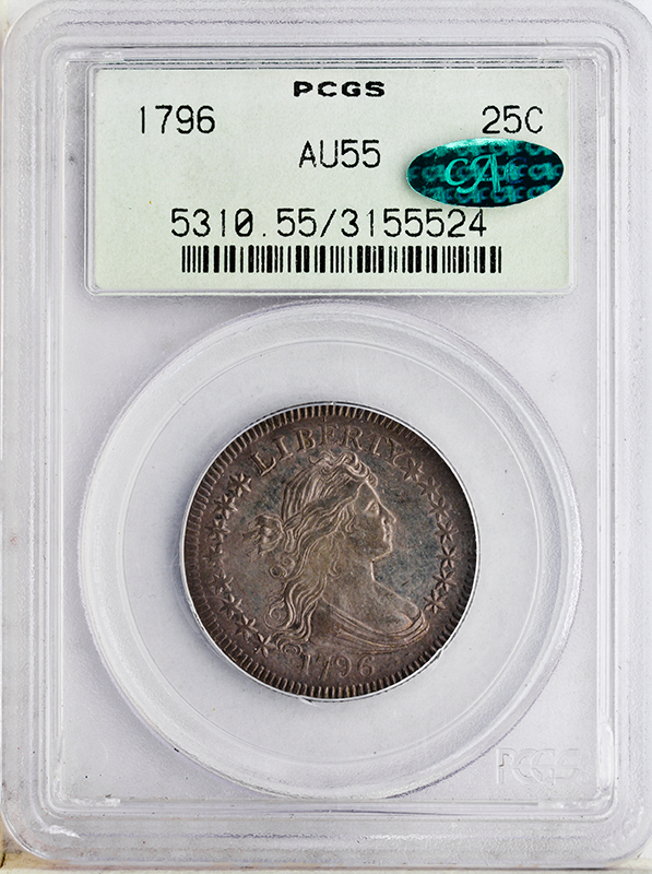 1796 Draped Bust Quarter PCGS AU55 CAC