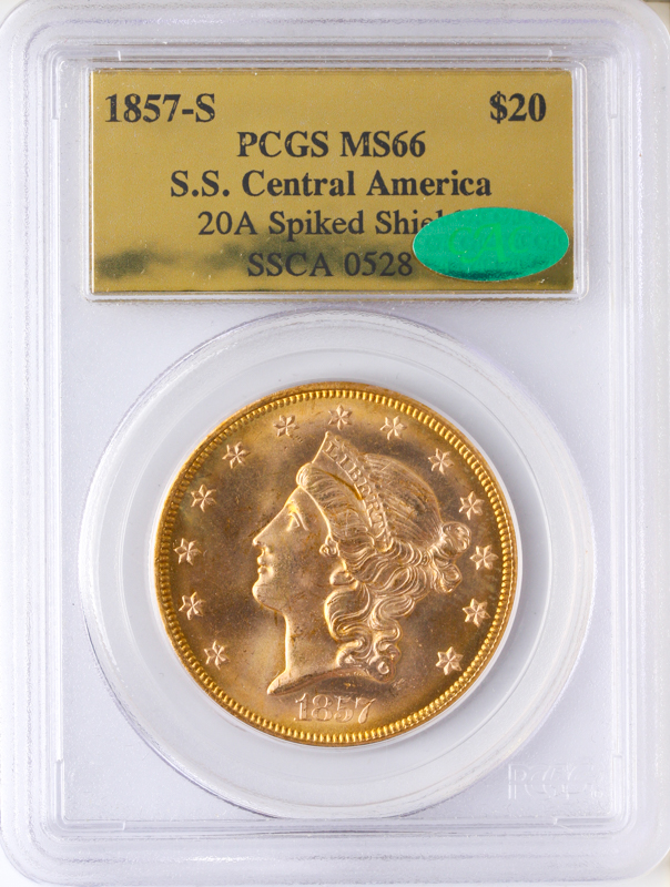 1857-S $20 Liberty S.S. Central America PCGS MS66 CAC 1857-S $20 Liberty S.S. Central America PCGS MS66 CAC