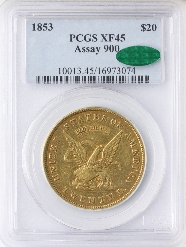 1853 $20 LIBERTY ASSAY PCGS XF45 CAC 1853 $20 LIBERTY ASSAY PCGS XF45 CAC