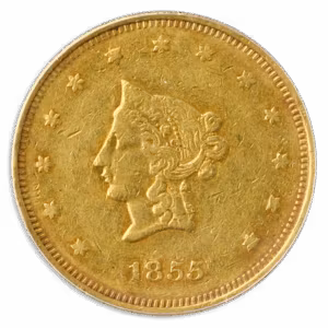 1855 $20 Wass Molitor Small Head PCGS AU50