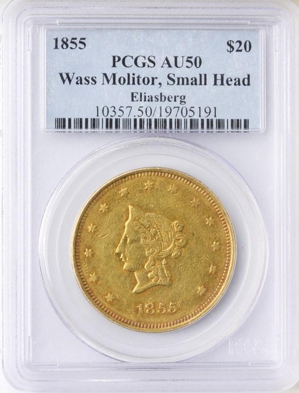 1855 $20 Wass Molitor Small Head PCGS AU50 1855 $20 Wass Molitor Small Head PCGS AU50