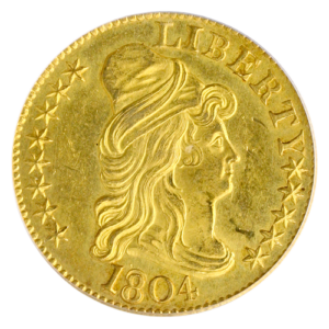 1804 $5 Draped Bust Small 8 over Large 8 PCGS MS62 CAC