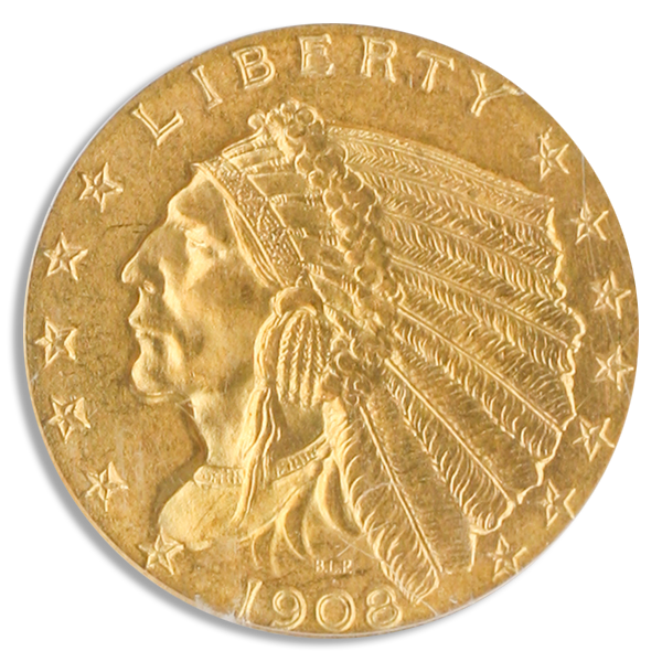 1908 $2 1/2 Indian PCGS MS65 CAC 1908 $2 1/2 Indian PCGS MS65 CAC