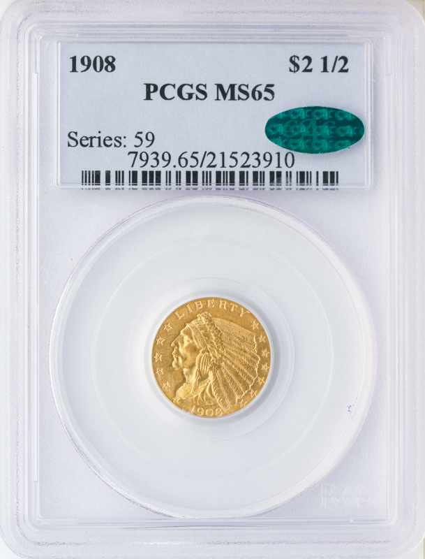 1908 $2 1/2 Indian PCGS MS65 CAC 1908 $2 1/2 Indian PCGS MS65 CAC
