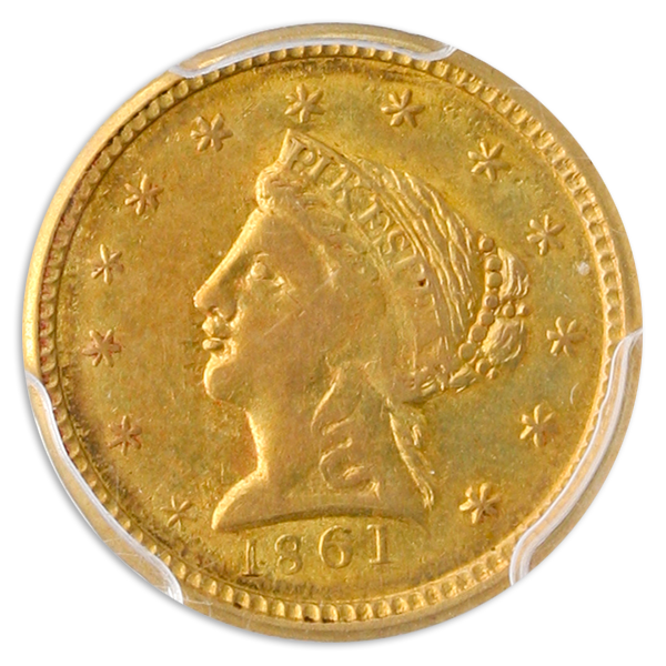 1861 $2.50 Clark Gruber PCGS AU58 CAC 1861 $2.50 Clark Gruber PCGS AU58 CAC
