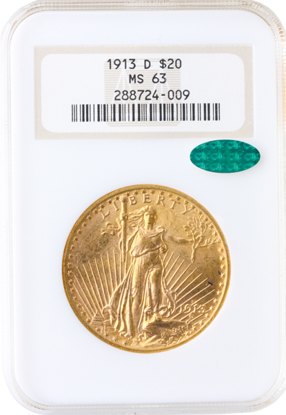 1913-D $20 Saint Gaudens NGC MS63 CAC
