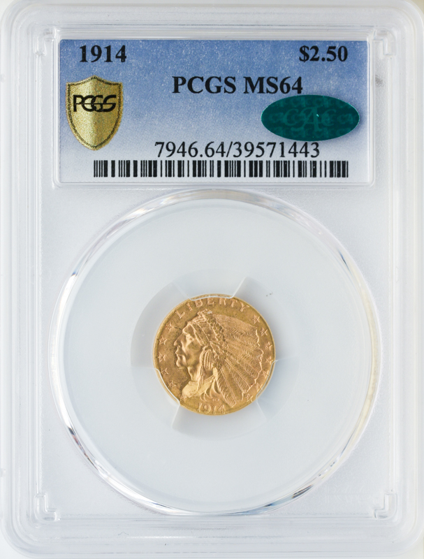 1914 $2 1/2 Indian PCGS MS64 CAC 1914 $2 1/2 Indian PCGS MS64 CAC