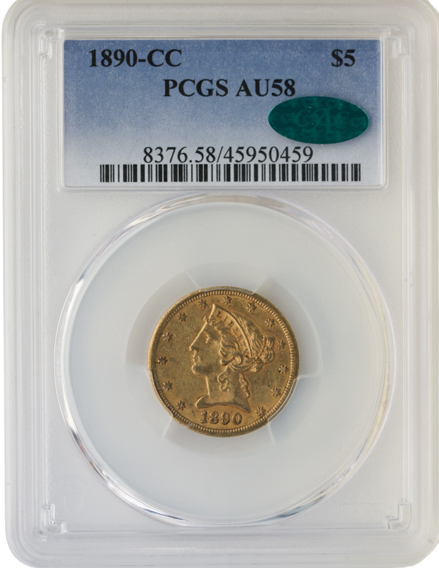 1890-CC $5 Liberty PCGS AU58 CAC