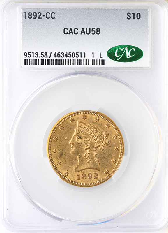 1892-CC $10 Liberty CACG AU58