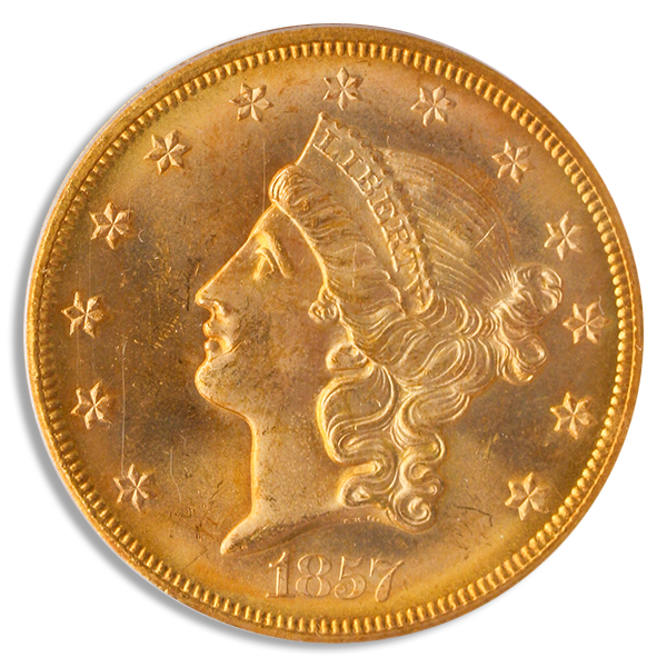 1857-S $20 Liberty SSCA PCGS MS65 CAC 1857-S $20 Liberty SSCA PCGS MS65 CAC