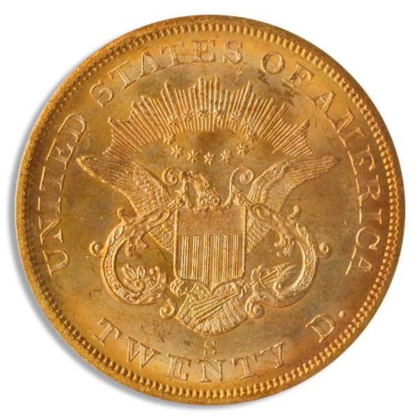 1857-S $20 Liberty SSCA PCGS MS65 CAC 1857-S $20 Liberty SSCA PCGS MS65 CAC