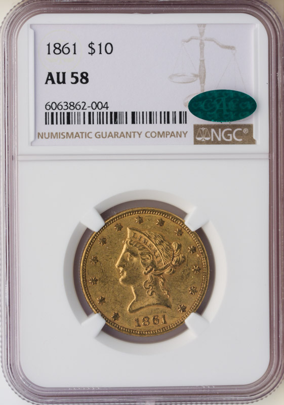 1861 $10 Liberty NGC AU58 CAC