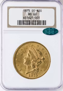 1875-CC $20 Liberty NGC  MS60 CAC
