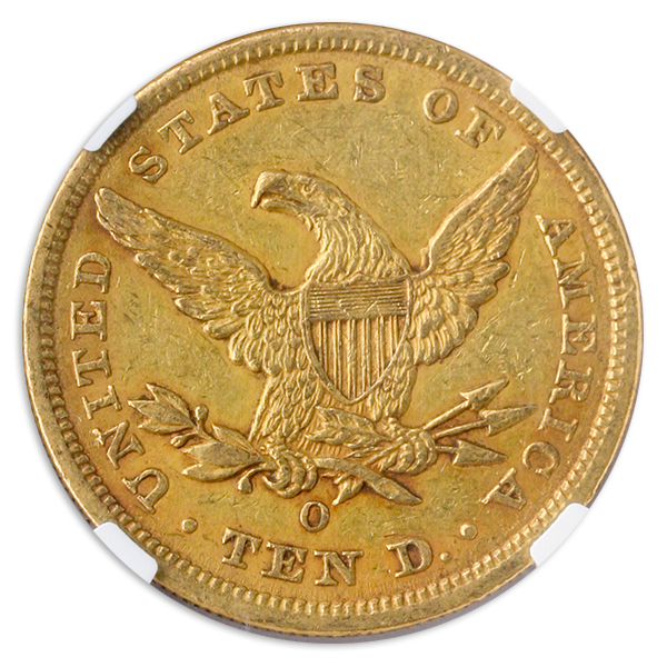 1858-O $10 Liberty NGC AU55 CAC 1858-O $10 Liberty NGC AU55 CAC