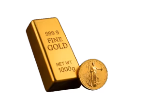 Gold bar and coin