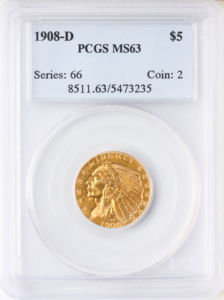 1908-D $5 Indian PCGS MS63