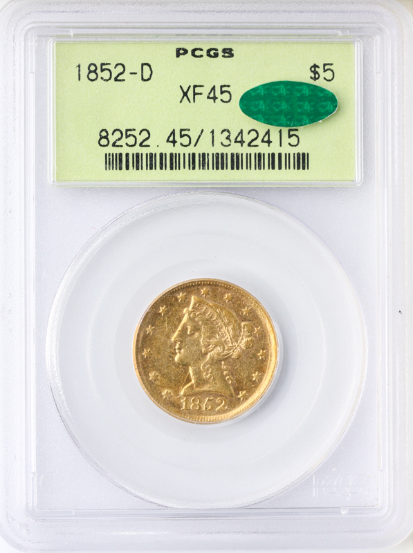 1852-D $5 Liberty PCGS XF45 CAC