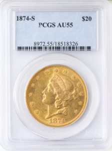 1874-S $20 Liberty PCGS AU55