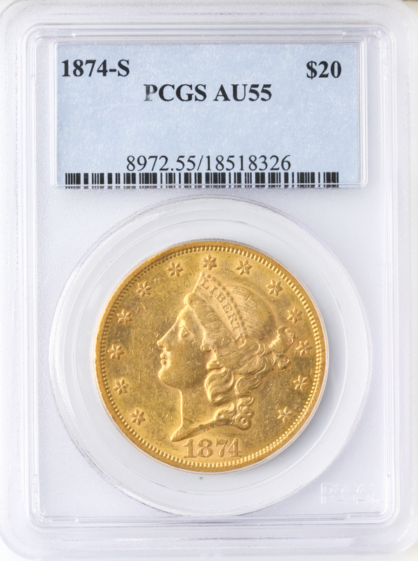 1874-S $20 Liberty PCGS AU55